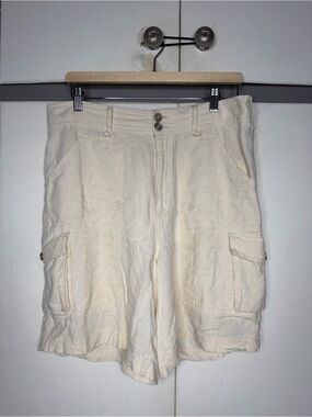 pilcro anthropologie women linen blend cargo shorts size 29 ivory relax baggy